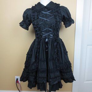 Black Dress Ruffle Lace Bows Size XS Balloon Short Sleeveless